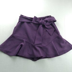 ZARA Womens Mini Skort Purple Fit and Flare Ruffle Sash Tie Skirt over Shorts